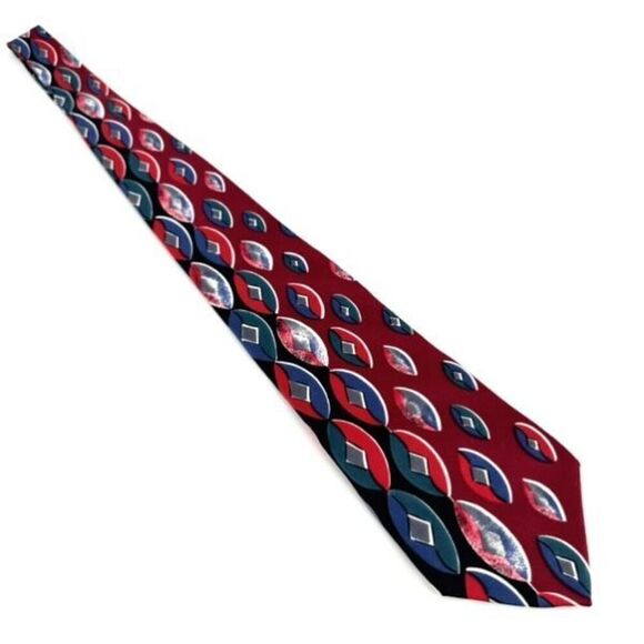 NWT Vintage Halston Italian Silk Necktie Pattern Block Geometric 4” width USA - Picture 3 of 7